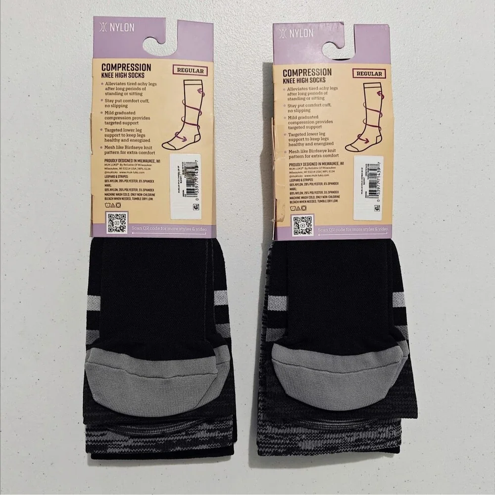 NEW Muk Luks Compression Socks 6 Pairs Knee-High Women 6-10 Black Leopard Nylon